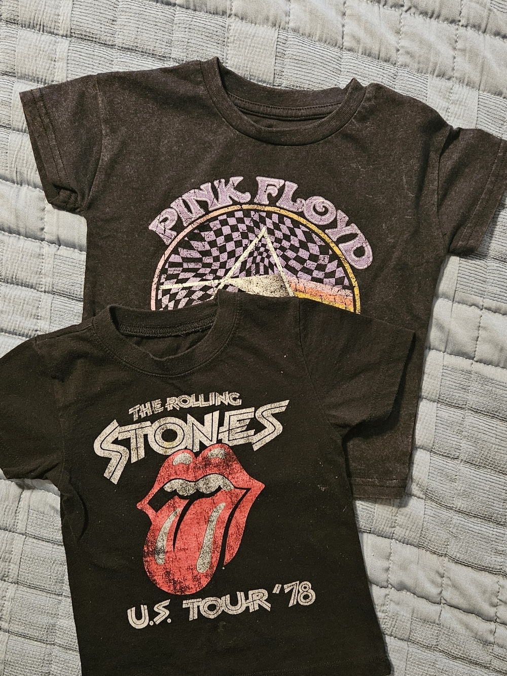Pink Floyd and Rolling Stones Kids Black Graphic Tee with Logos